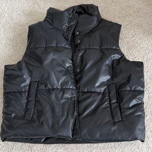 Old Navy Cropped Faux Leather Puffer Vest